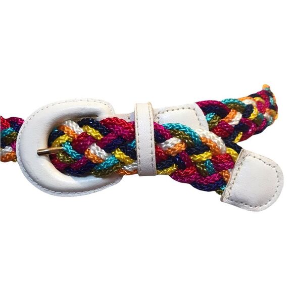 Vintage Rainbow Belt Braided Nylon Pride Pop of Color Retro Sz M - Picture 6 of 15